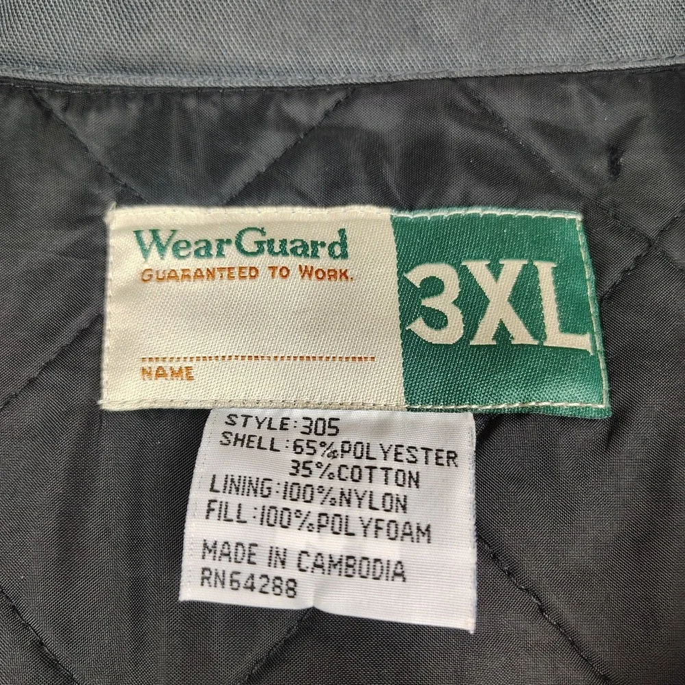 Vintage Wear Guard Jacket Men *Fits* 4XL 5XL Gray Quilted Lining Insulated‎ Coat